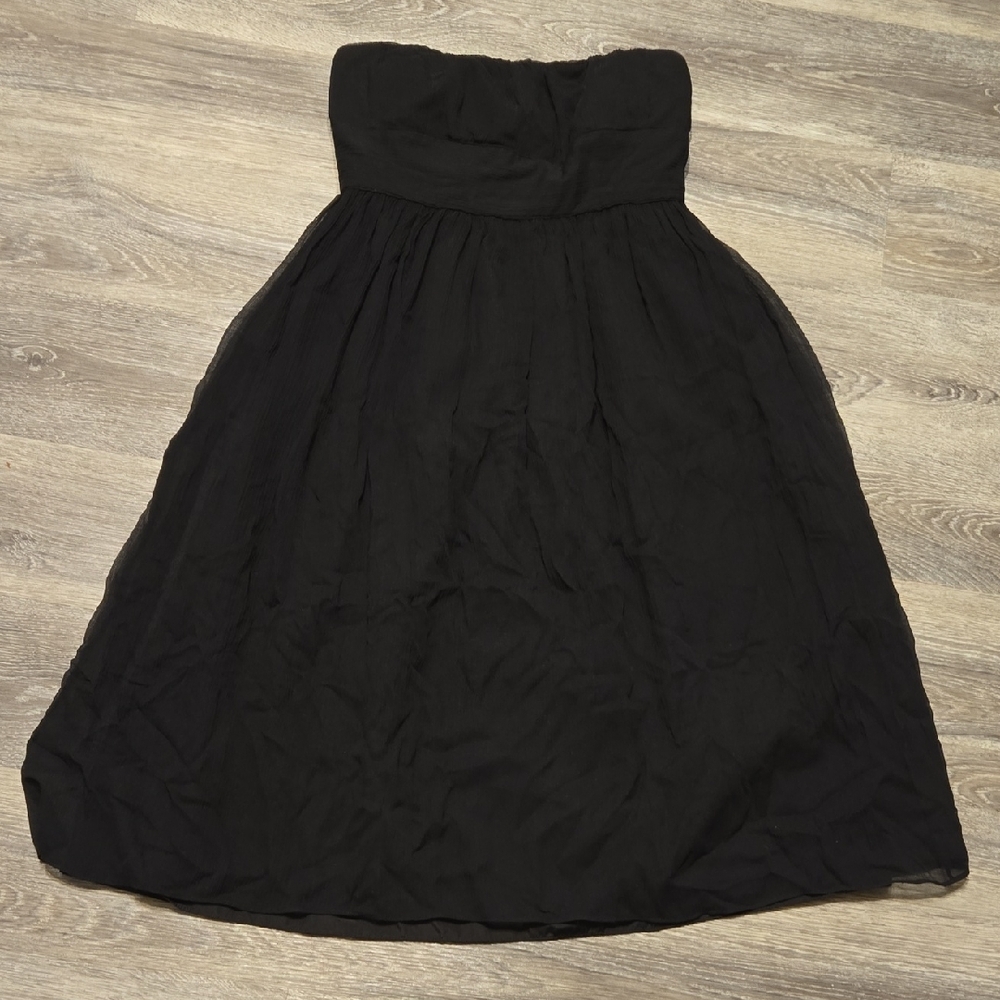 J Crew Black Gauze Strapless Dress Sz Small